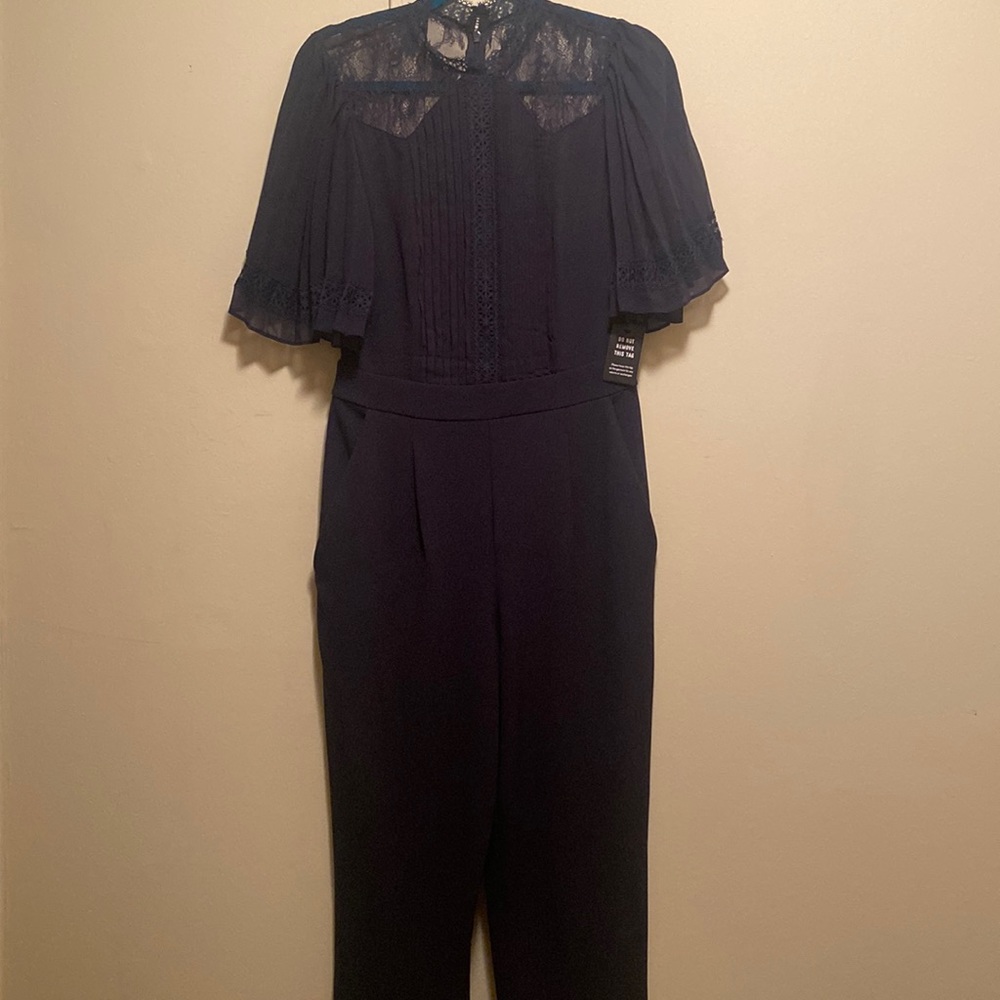 NWT Express navy blue lace mock neck jumpsuit in size small